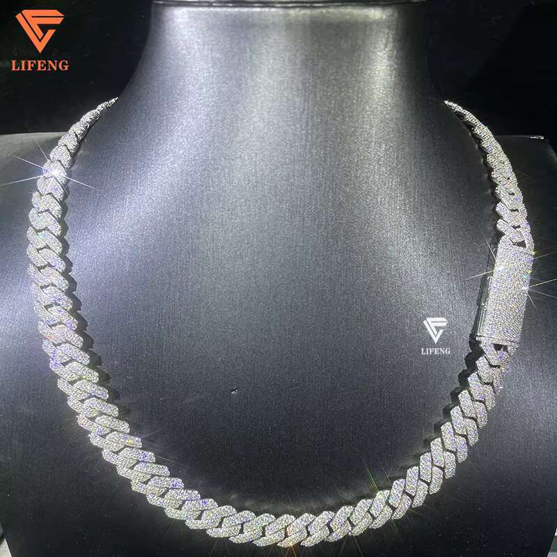 VVS Chain Fine Jewelry Hip Hop White Gold Plated 925 Sterling Silver Moissanite Cuban 10-12mm Cuban Link Chain Necklace for Men