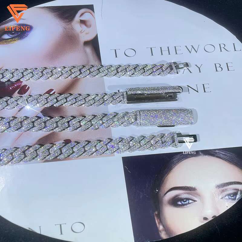 VVS Chain Fine Jewelry Hip Hop White Gold Plated 925 Sterling Silver Moissanite Cuban 10-12mm Cuban Link Chain Necklace for Men