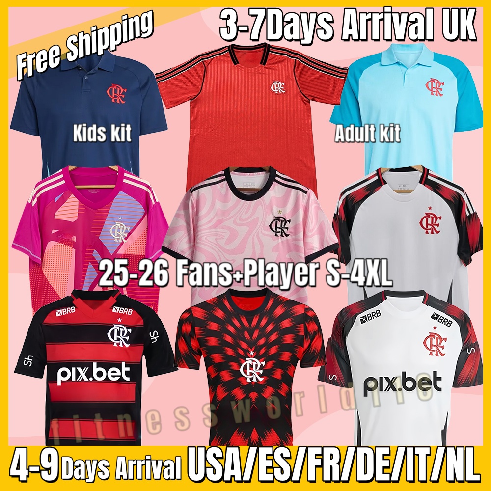 2025 26 football jersey flamengo jersey Flamengo Soccer Jerseys GABI DE ARRASCAETA B.HENRIQUE LORRAN PEDRO Home Away Training Men Kids add Socks football shirts 4XL