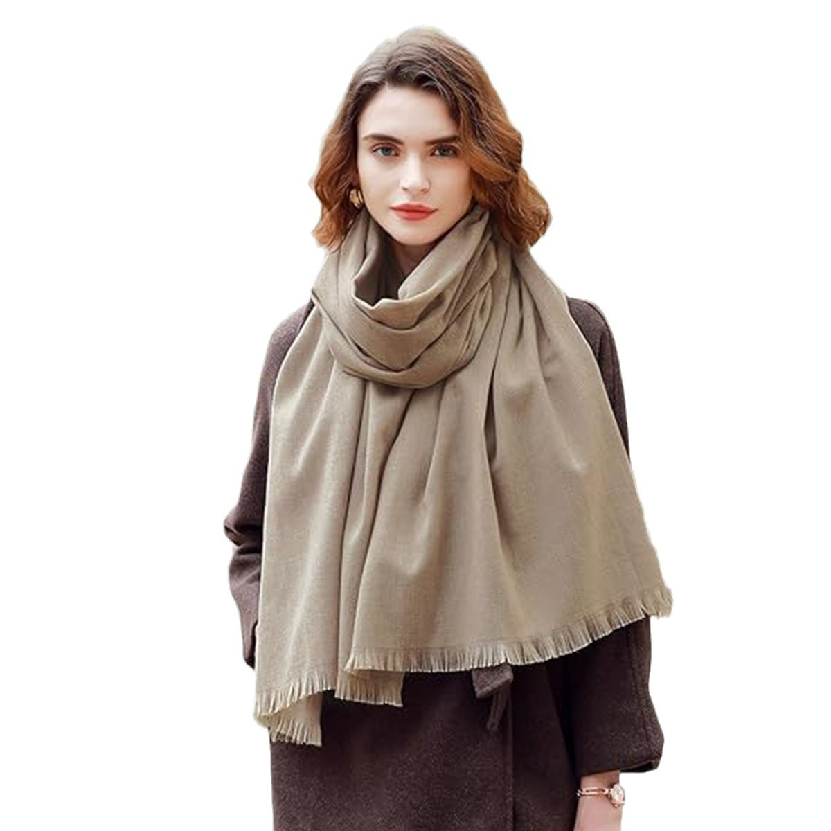 K674 Factory direct sale solid color imitation cashmere shawl scarf large size winter warm soft short beard shawl evening dress scarf