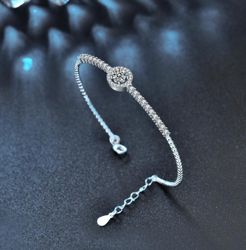 Dainty Moissanite Bangle Bracelet for Women 925 Sterling Silver Adjustable Sparkling Open Cuff Jewelry Gift for Girlfriend or Wife
