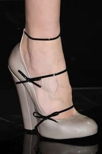 round toe single straps bow detail pumps runway block high heels buckle casual women sexy elegance shoes classic black and white