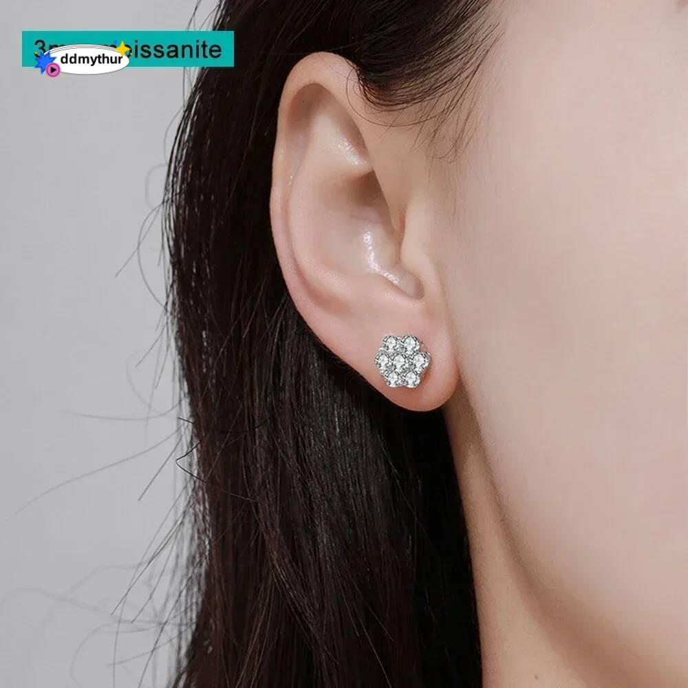 FEOBUR 7CT 5mm Flower Full Moissanite Stud Earrings for Women Sterling Sier Dia Cluster Earring Wedding Jewelry Gift ddmythur
