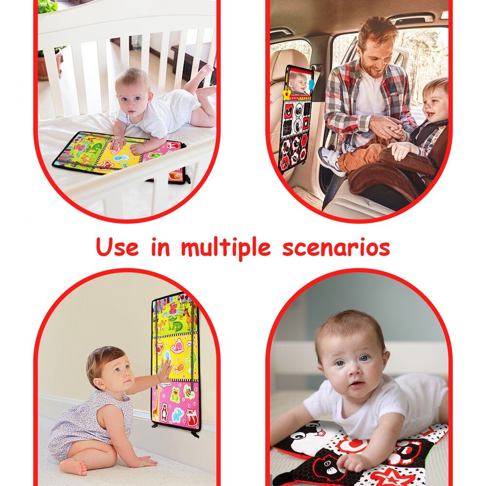 Tummy Time Baby Mirror Toys with Black and White Pattern, High Contrast Activity Play Crinkle Toys Baby Mirror for Newborn 0 3 6 Months