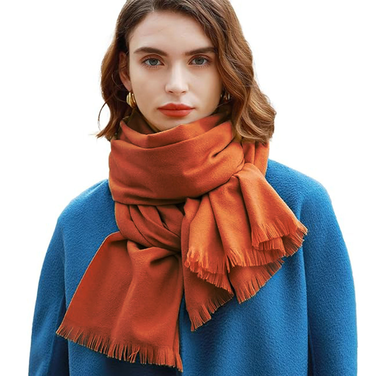 K674 Factory direct sale solid color imitation cashmere shawl scarf large size winter warm soft short beard shawl evening dress scarf