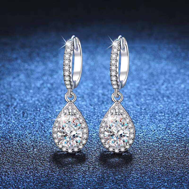 Platinum Plated Classic Teardrop Pear Earrings Moissanite S925 Sterling Silver Earrings