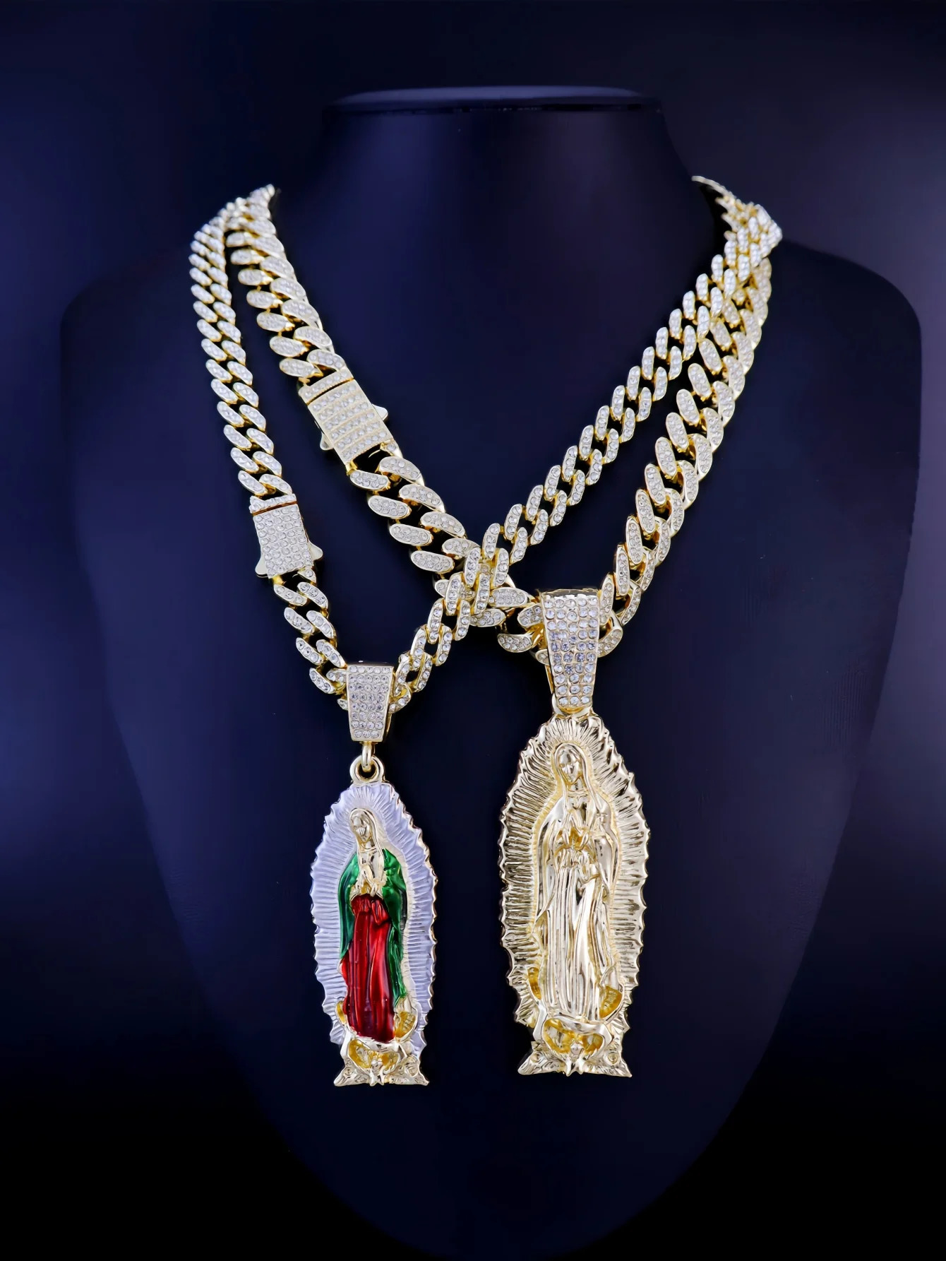 1 Piece Hip Hop Rock Punk Style 14K Gold Plated Virgin Mary Mother Pendant Necklace for Men and Women Cuban Chunky Chain 250509