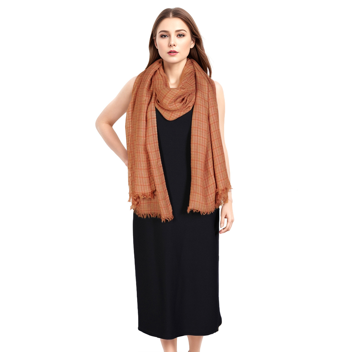 K677 Factory direct sale fashion wool plaid print thin versatile soft casual shawl beach sunscreen scarf headscarf