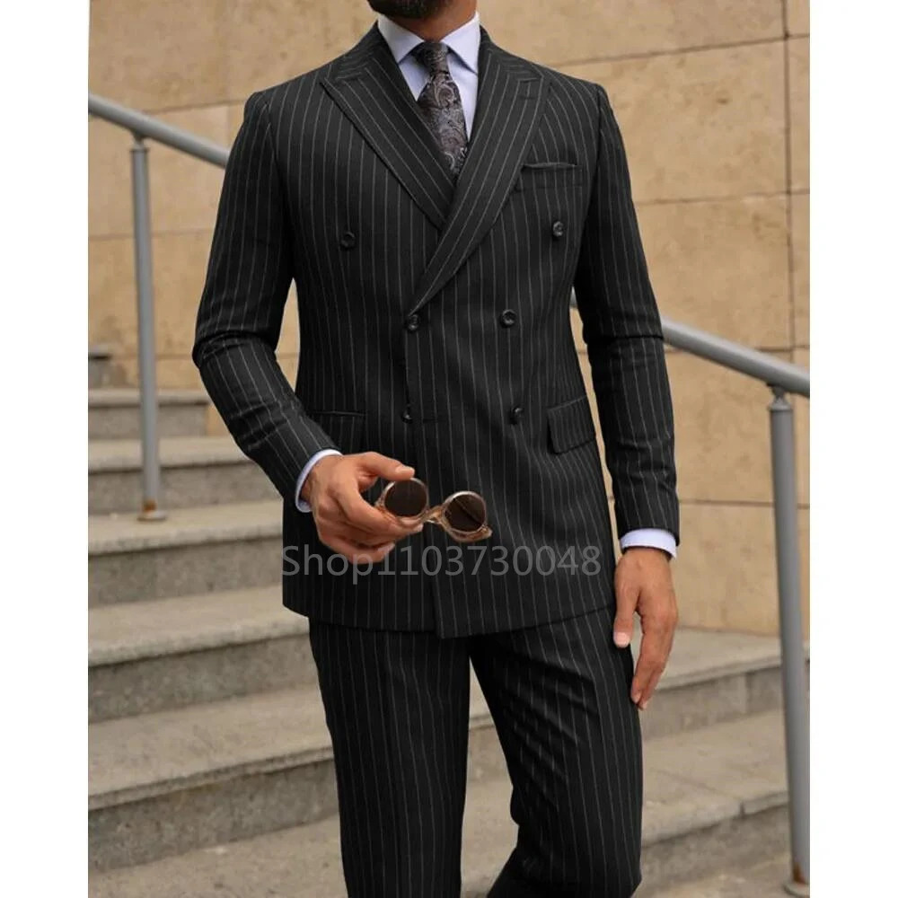 BrownNavy Blue 2piece mens suit fashionable formal businesswedding set collar double chest sports pants