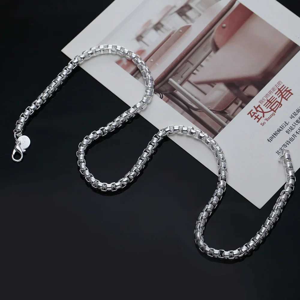 Wholesale 45-60cm 4MM Round Box Chain 925 Sterling Silver Necklaces for Men Woman Boy Fashion Jewelry Party Christmas GiftsXJ250510