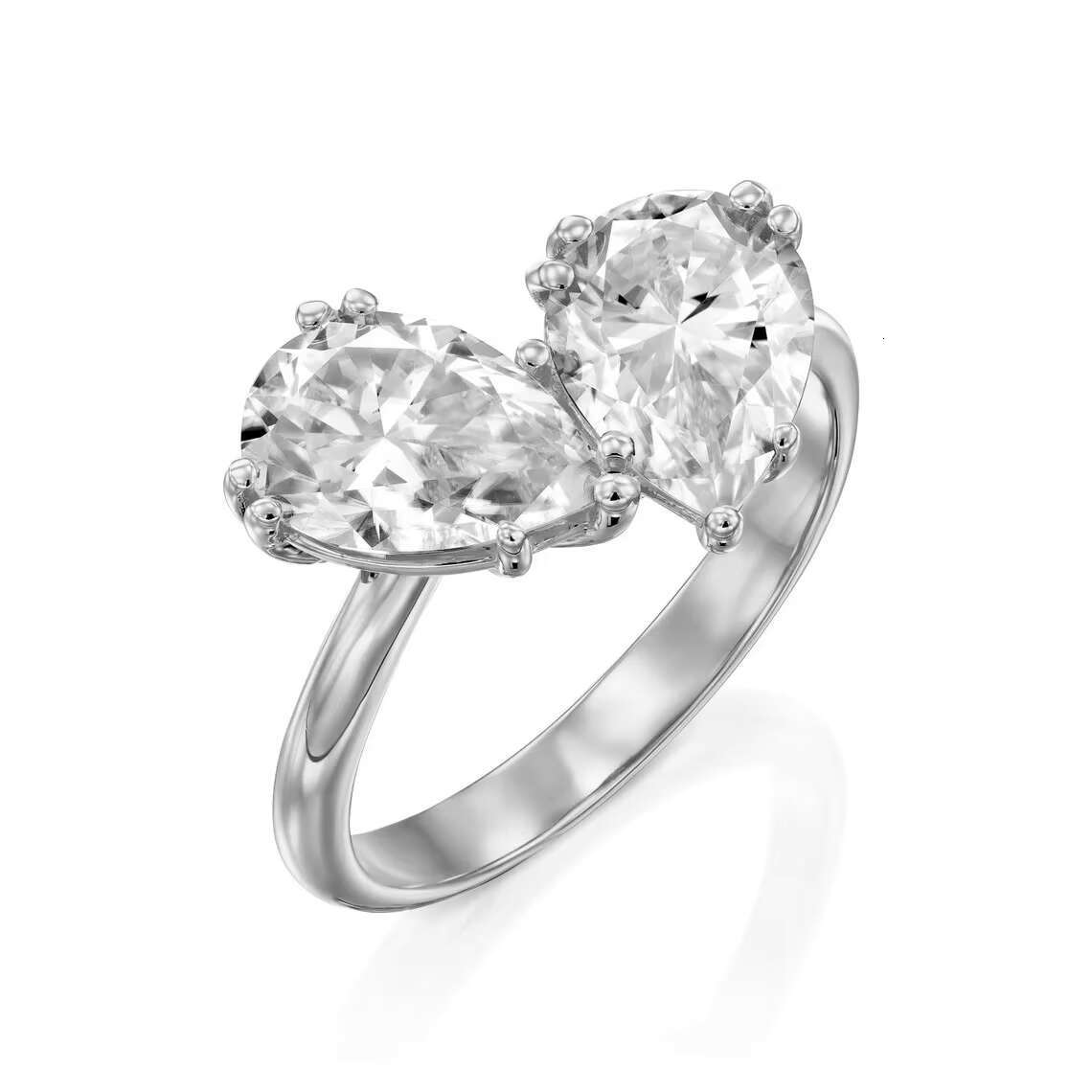 Bridal Jewelry Double Stone Engagement Heart Shape 925 Silver Pear Cut Moissanite Toi Et Moi Ring