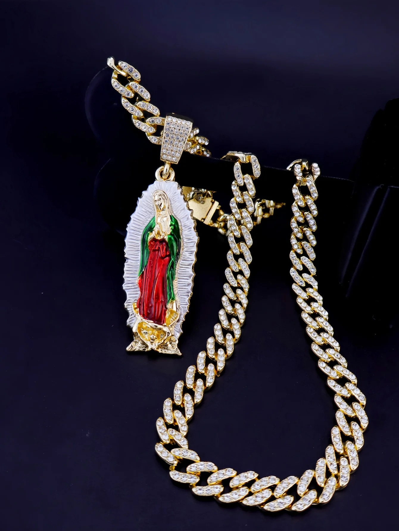 1 Piece Hip Hop Rock Punk Style 14K Gold Plated Virgin Mary Mother Pendant Necklace for Men and Women Cuban Chunky Chain 250509