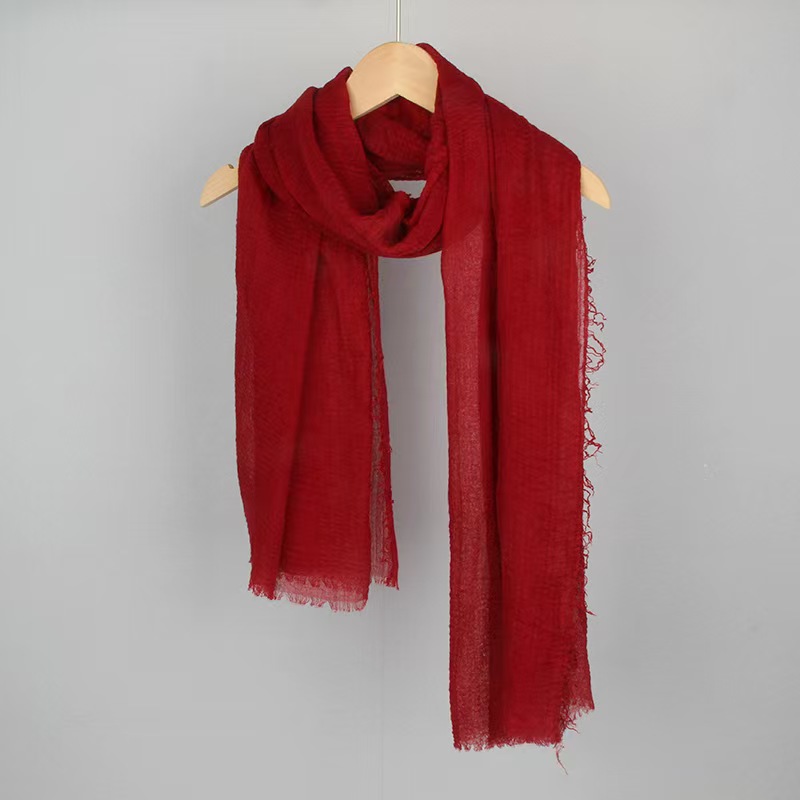T673 solid color cotton and linen scarf female bubble scarf sunscreen gauze scarf