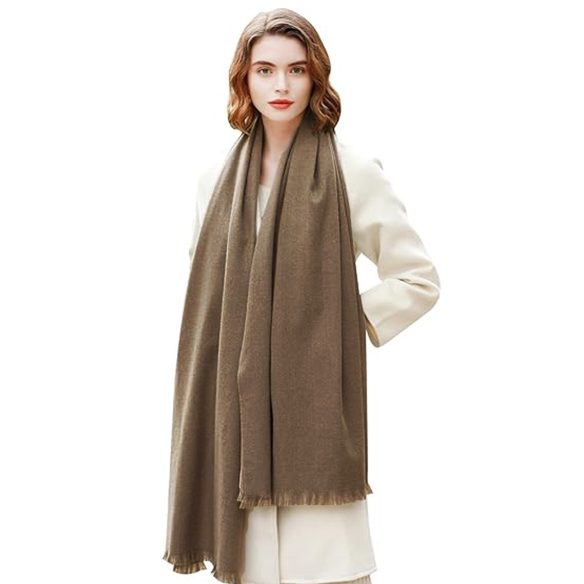 K674 Factory direct sale solid color imitation cashmere shawl scarf large size winter warm soft short beard shawl evening dress scarf