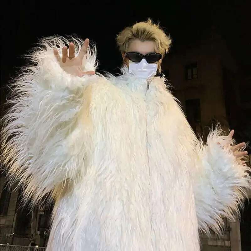 FEWQ Men's Fur Clothing Cotton Jacket Fashion Solid Color 2024 Autumn Winter New Trendy Menwear Stand Collar Loose Top 9C3655