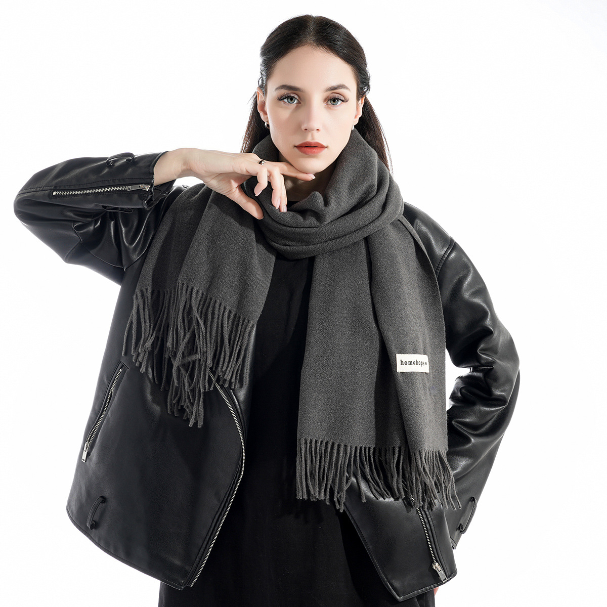 K675 Cross-border exclusive new spot solid color cashmere scarf thick warm long tassel couple scarf shawl dual use