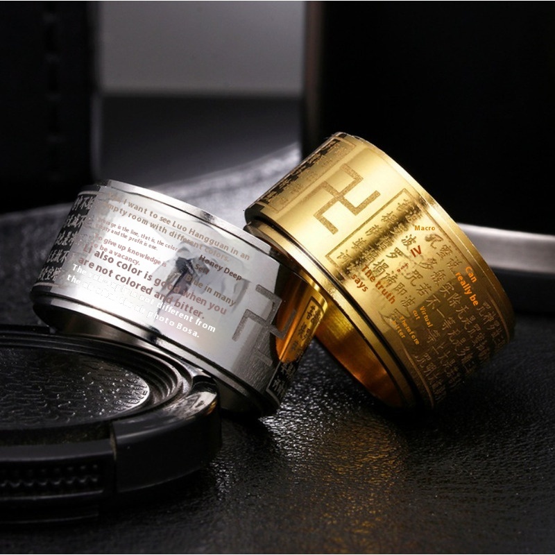 Star Combination Titanium Jewelry with Rotating Stainless Steel Wind Swastika Character Men's Ring