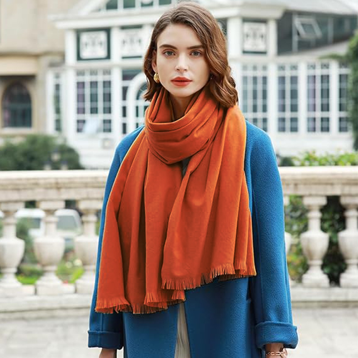 K674 Factory direct sale solid color imitation cashmere shawl scarf large size winter warm soft short beard shawl evening dress scarf