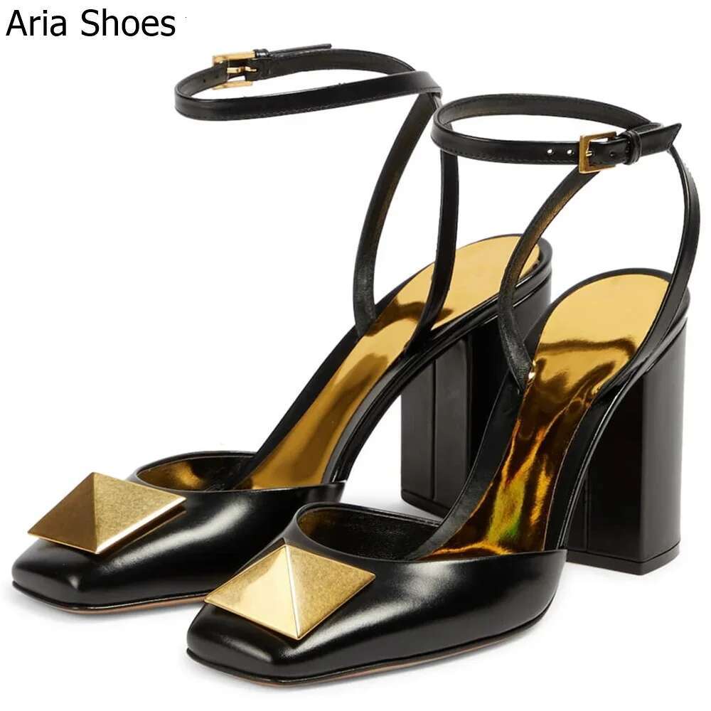 Rivet Square Toe Chunky Heel SandalsShallow Ankle Buckle Strap Pink/white 8cm Sandals Women 2025 Spring Summer New High Heels