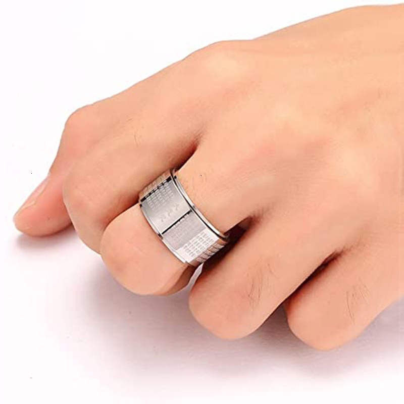 Star Combination Titanium Jewelry with Rotating Stainless Steel Wind Swastika Character Men's Ring