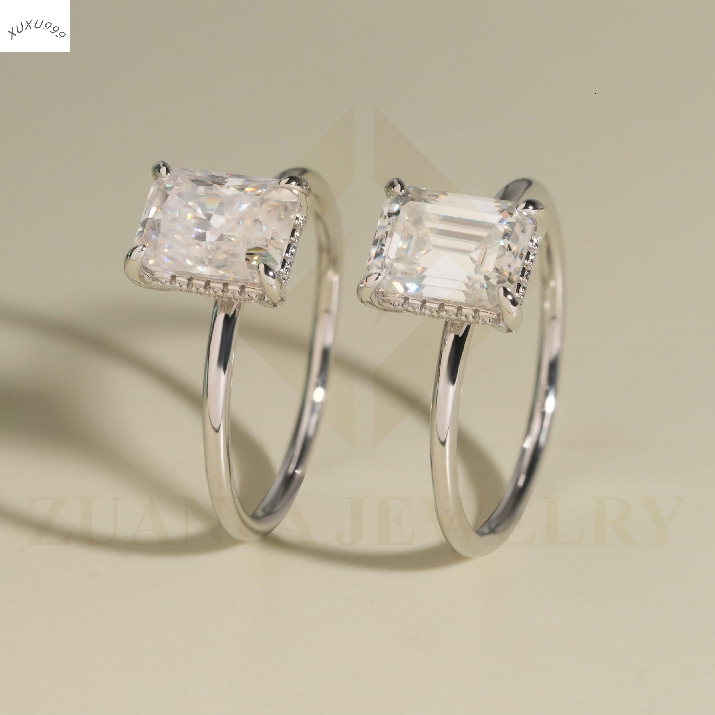 2ct Halo Setting Fancy Cut Solitaire Moissanite 18k White Gold Plated Wedding Ring Silver 925 Engagement Ring