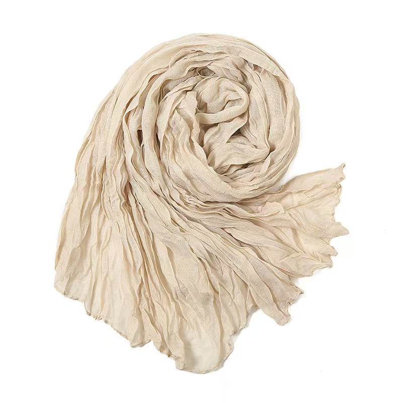 T674 new European and American style foreign trade solid color wrinkled scarf simple and easy to match fashion cotton and linen scarf