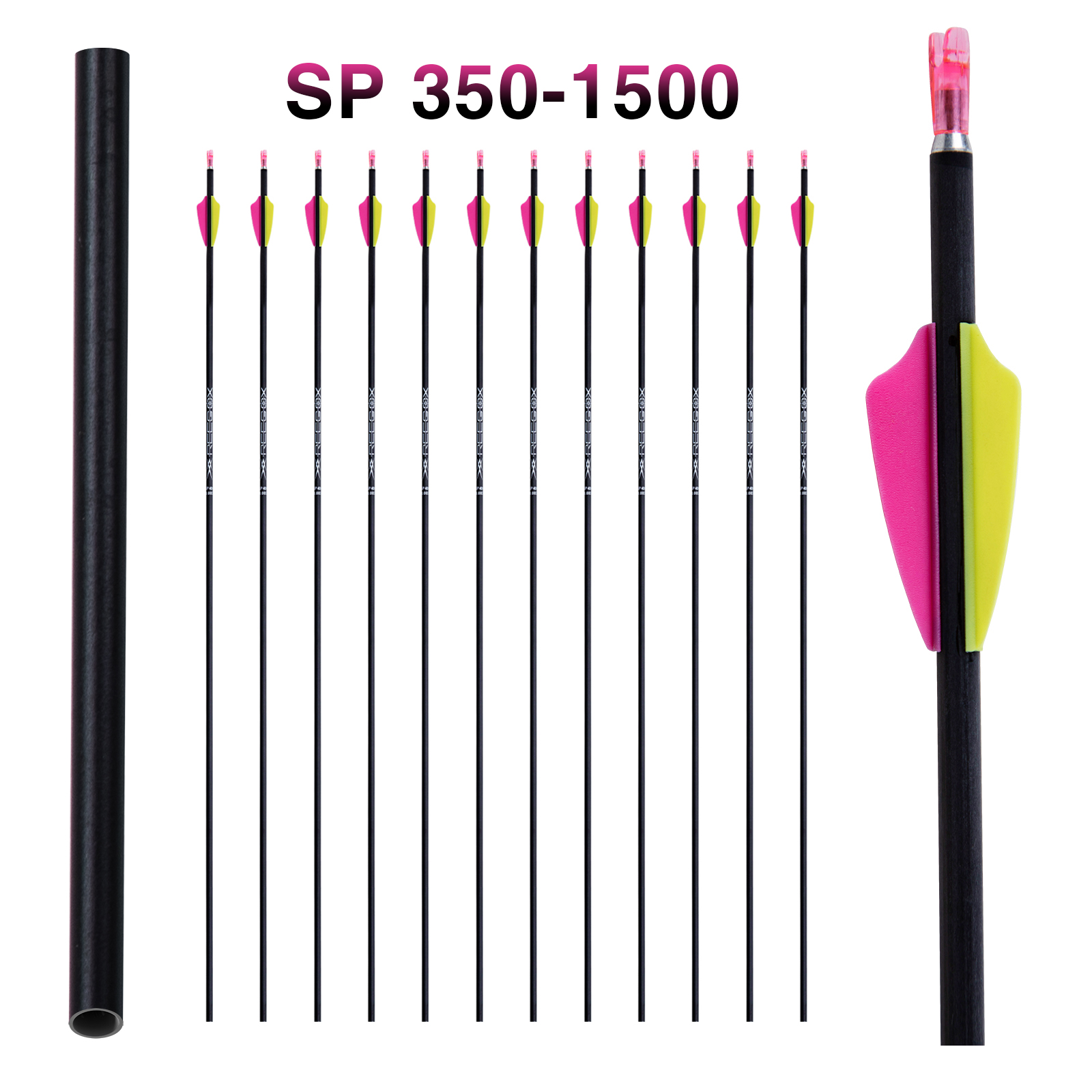 Archery Hunting Arrows without Arrow Tips Spine350-1500 4.2mm 31inch Carbon Targeting Arrows for Recurve Bow & Compound Bow Practice Arrows 12Pcs Yell