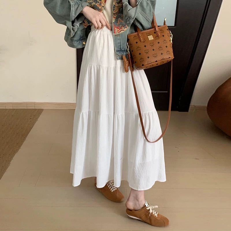 LM3260 Large size casual knee-length skirt 2024 new style drawstring slim large skirt skirt versatile umbrella high waist loose