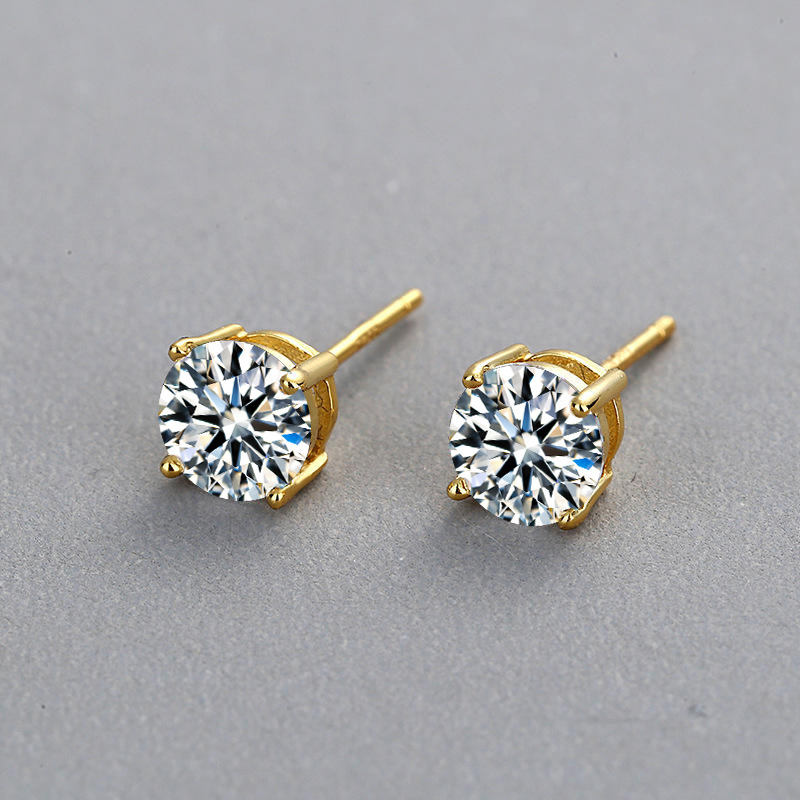 925 Sterling Silver CZ Stud Earrings for Women Classic 4-Prong Round Cut Hypoallergenic Ear Piercing Jewelry Wholesale Gift