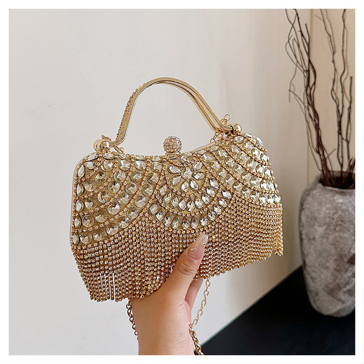 New Diamond Series Women's Designer Small Square Bag 2025 High Quality Diamond Tassel Bag Handheld Banquet Bag Social Celebrity Evening Dress Sin