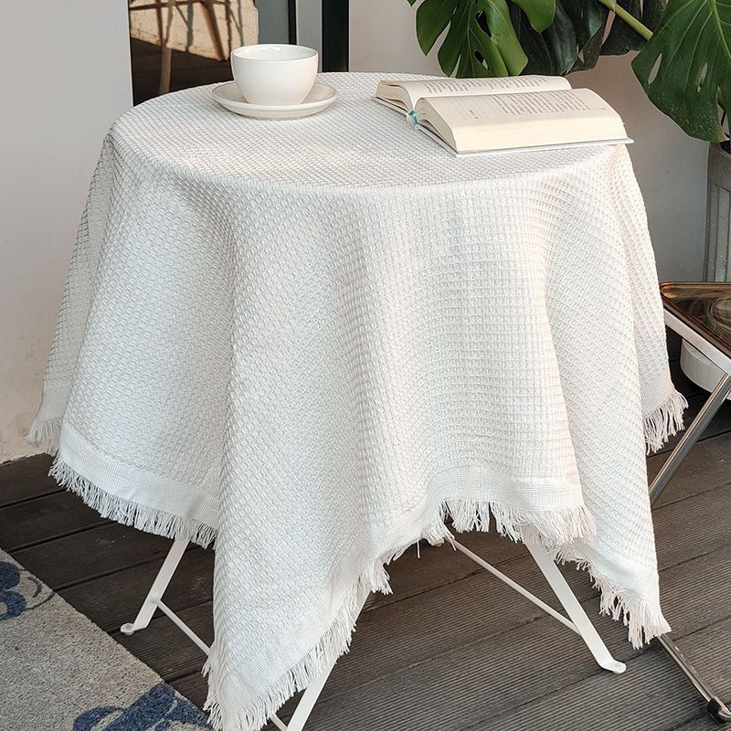 DH010 tablecloth French interweaving waffle ins style Japanese thick cotton and linen style fabric round table desk high-end light luxury