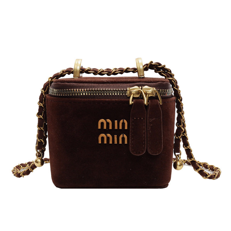 2025 Vintage Designer Mini Bucket Bag with Matte Finish and Chain Strap for Women, Fashionable Shoulder Bag