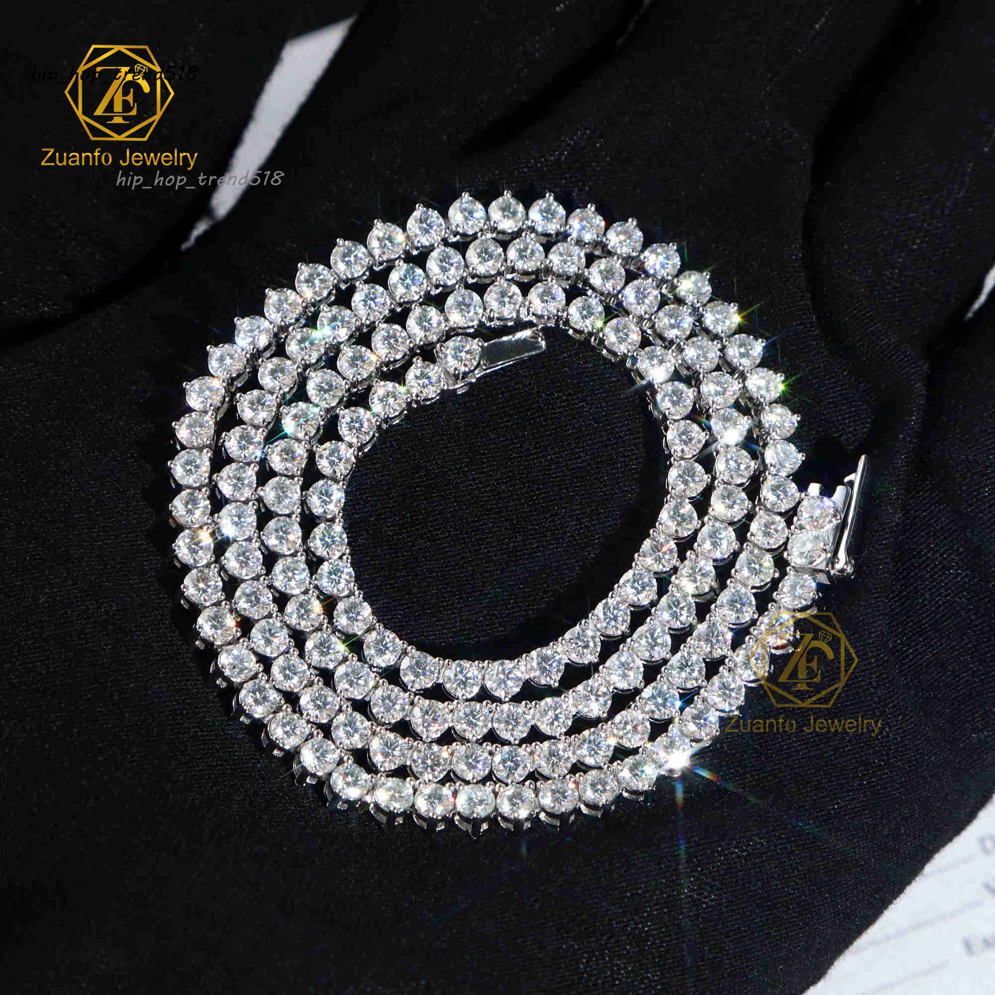 Trendy 3mm Designer Moissanite Tennis Necklace 925 Sterling Silver 3-Prongs Setting Link Chain for Gifts
