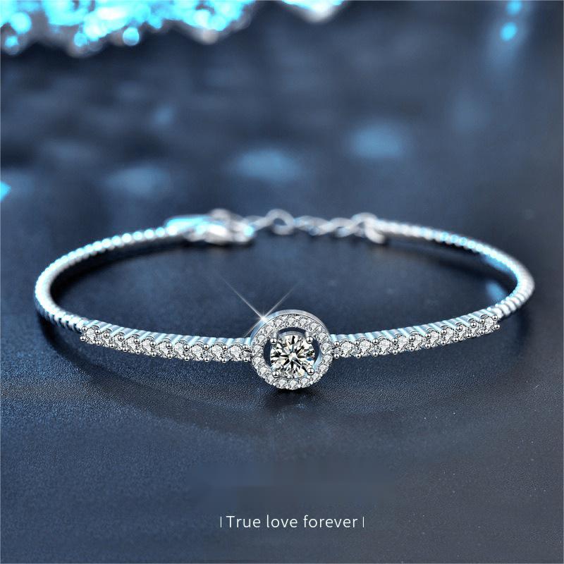 Dainty Moissanite Bangle Bracelet for Women 925 Sterling Silver Adjustable Sparkling Open Cuff Jewelry Gift for Girlfriend or Wife