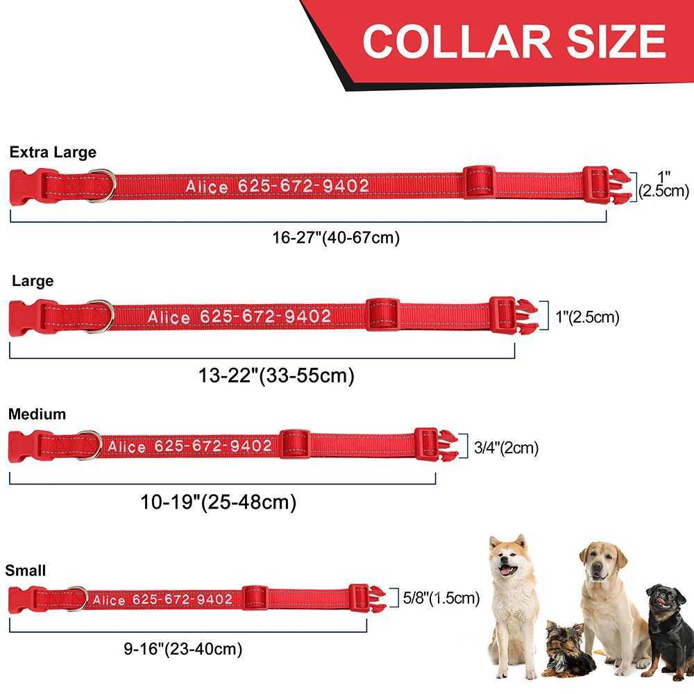 Embroidered Nylon Dog Collar Free Custom Dogs Collar Reflective Pet ID Name Phone No. For Small Medium Large Dogs Pug AdjustableXJ241219