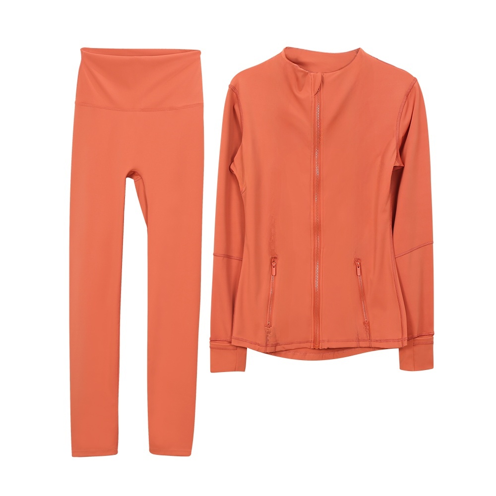 women yoga set zippered cardigan long sleeve slim fit running gym sports leggings jacket suit workout activewear fitness training tops bottoms