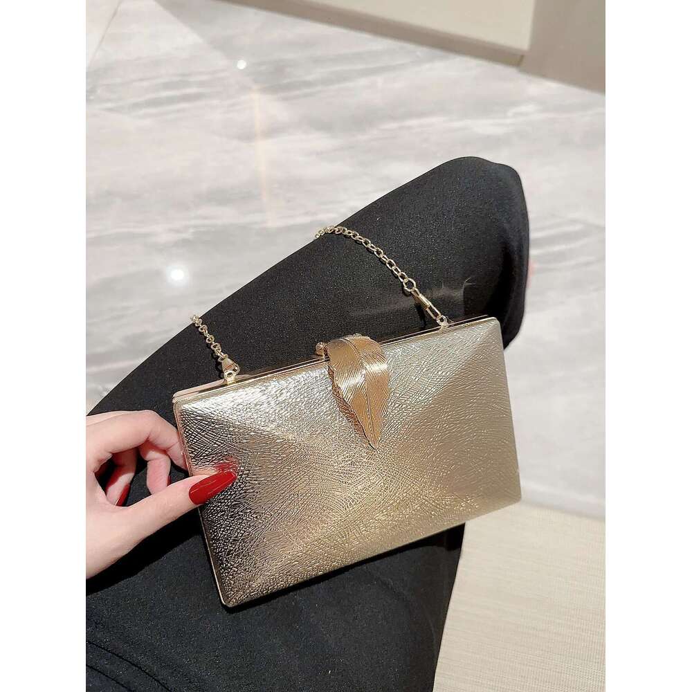 Dinner Bag Women S Fashion Gold Leaf Buckle Box Dinner Chain Evening Dress Bag Party Prom Clutch KQ