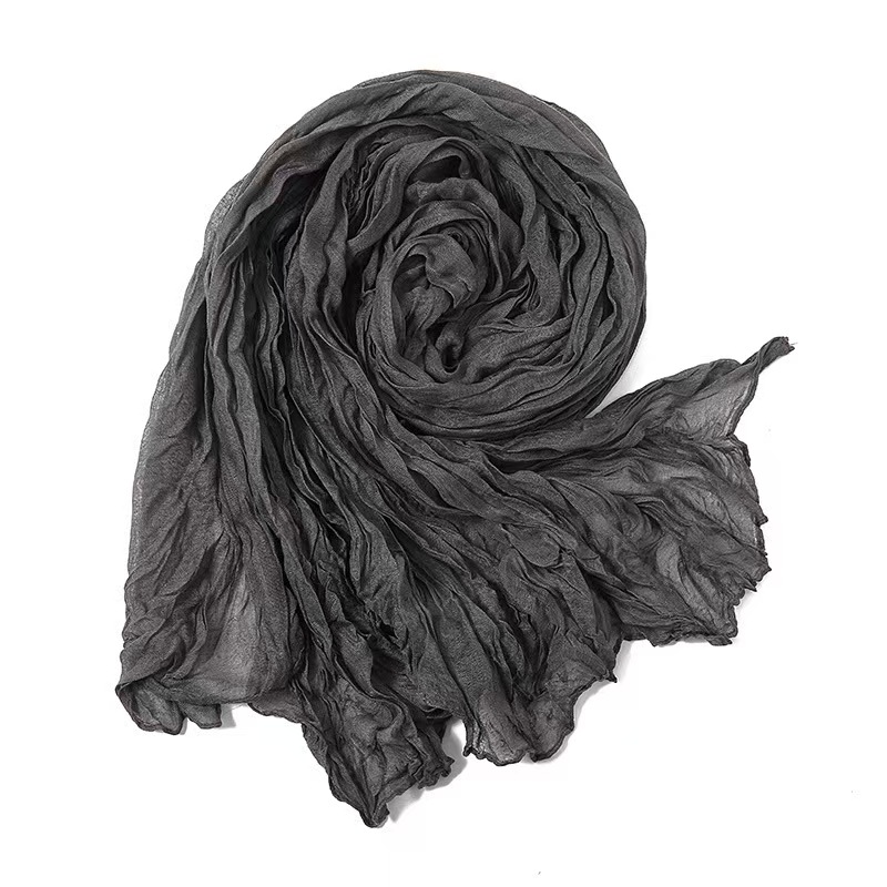 T674 new European and American style foreign trade solid color wrinkled scarf simple and easy to match fashion cotton and linen scarf