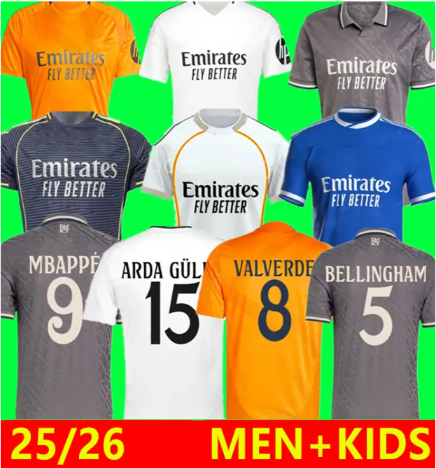 2025 2026 Mbappe Real Madrides soccer jersey Madrids football shirt 2024 25 26 BELLINGHAM VINI JR CAMAVINGA MODRIC RODRYGO Arda GuLer camiseta men kids kit uniforms
