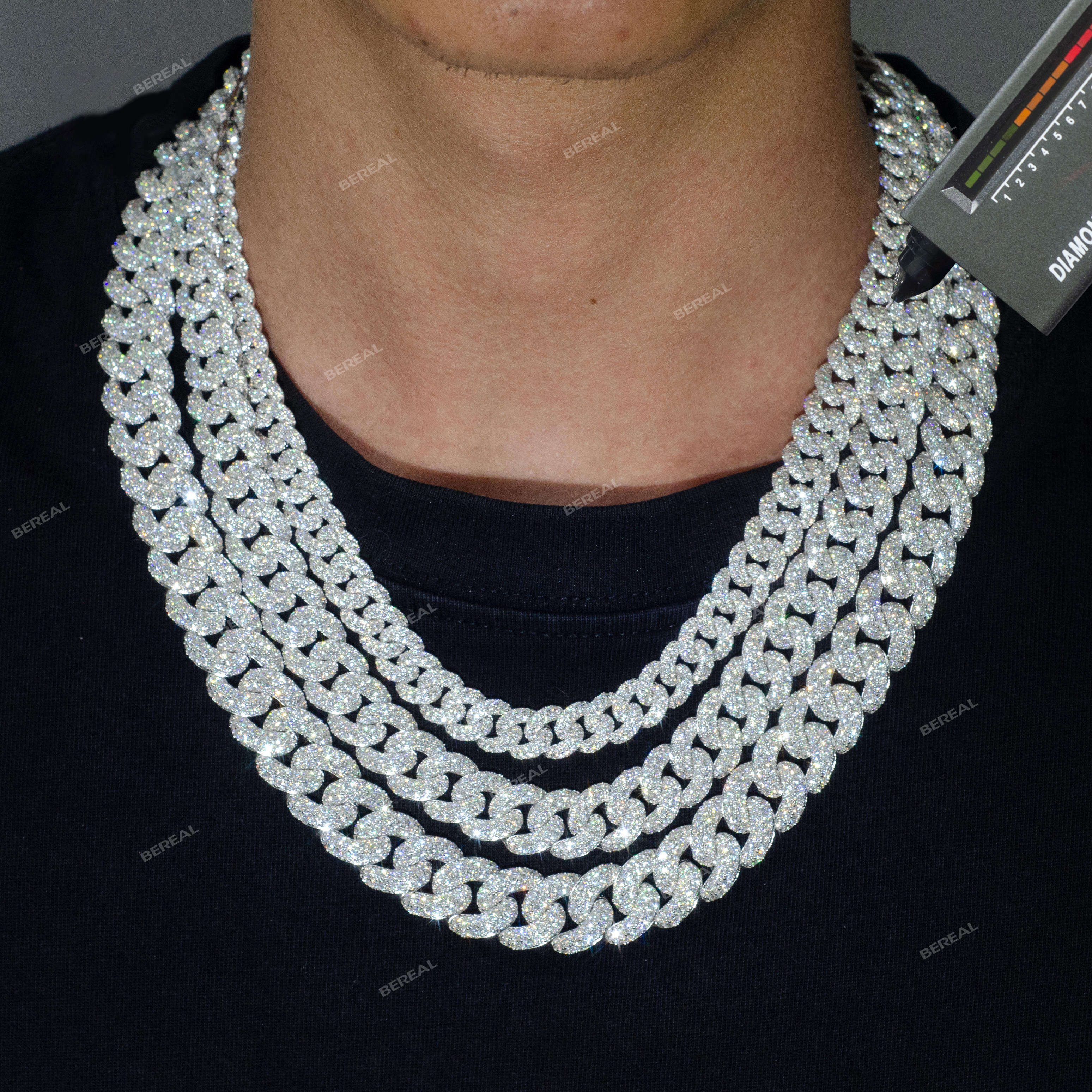 Wholesale 14MM Vvs Moissanite Cuban Chain Hip Hop Style Round Brilliant Cut Gold Plated 925 Silver Cuban Link Necklace