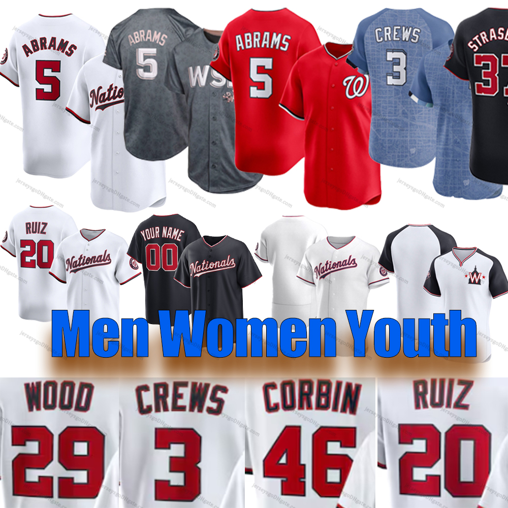 Custom S-4XL City Connect Baseball Jerseys Crews Abrams Strasburg Wood Nationals Rosario Gore Ruiz Lowe Garcia Jr. Bell DeJong Romero Adams Williams Jerseys