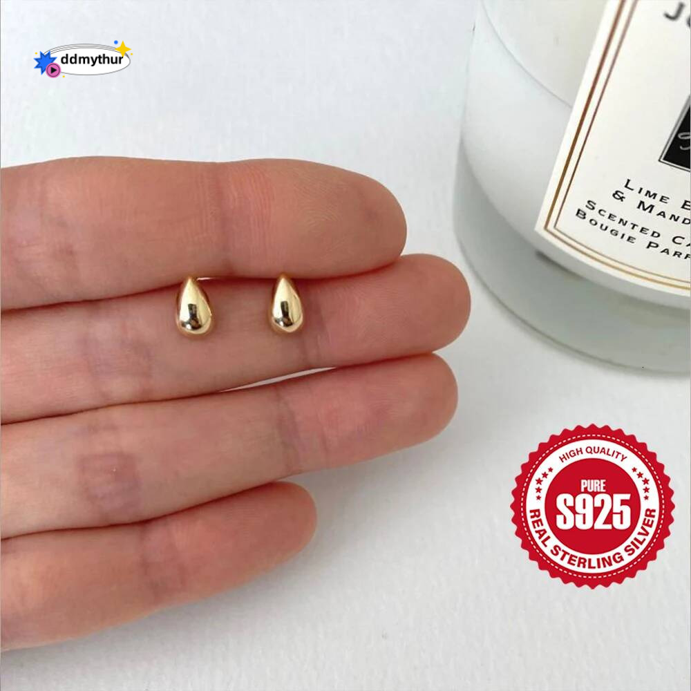 Korean Sterling Sier Glossy Water Drop Earrings Women's Fashionable And Simple Perforated Earring Party Boutique Jewelry ddmythur
