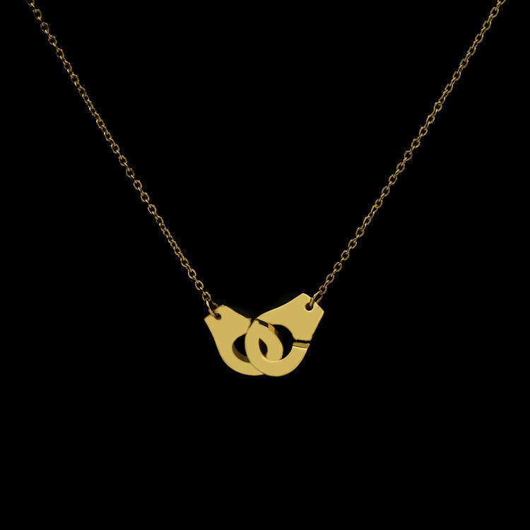 Tiktok Japanese and Korean fashion brand personality double ring handcuffs necklace women's rose plated gold chain accessories
