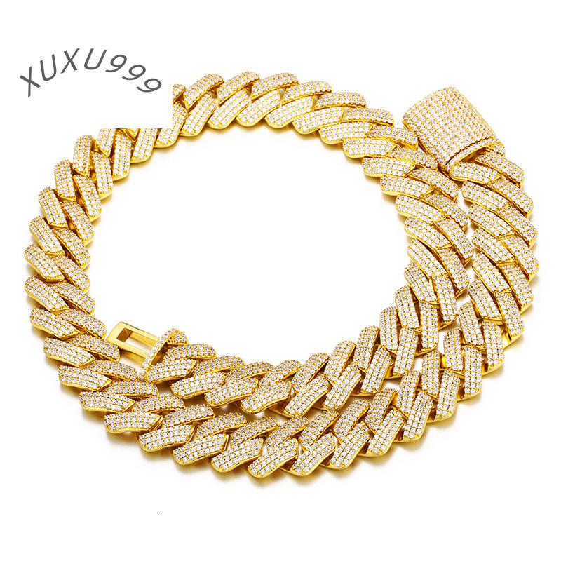S925 Sterling Silver High Quality 20MM Diamond Cuban Link Chain Three Row VVS Moissanite Hip Hop Cuban Link Chain Necklace