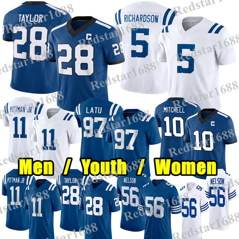 #28 Jonathan Taylor Football Jersey #5 Anthony Richardson Adonai Mitchell Michael Pittman Jr Quenton Nelson Nick Cross Laiatu Latu Daniel Jones Tyler Warren jerseys