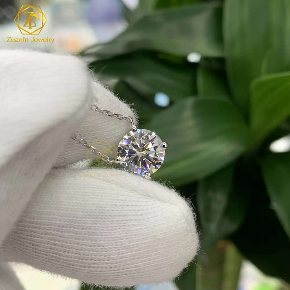 Simple Classic Real Diamond Jewelry 2carat D VS1 Round Shape Lab Grown Diamond 14k 18k Gold Solitaire Necklace