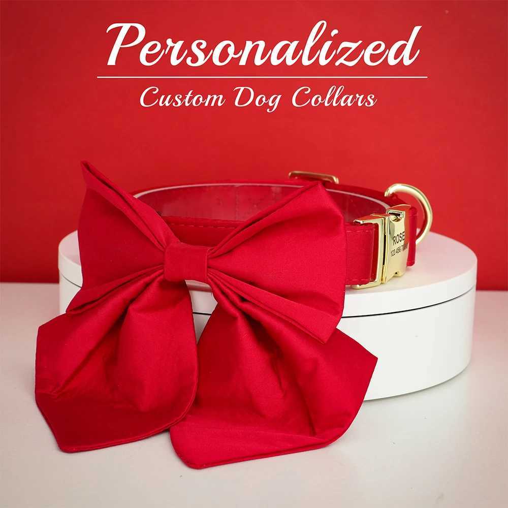 Customized Silk Dog Collar Soft Bow Tie Pet Collars Flower Bowknot Puppy Collar Personalized ID Name For Small Medium Large DogsXJ241219
