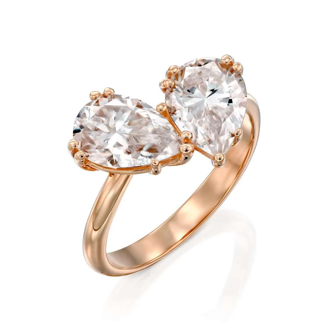 Bridal Jewelry Double Stone Engagement Heart Shape 925 Silver Pear Cut Moissanite Toi Et Moi Ring