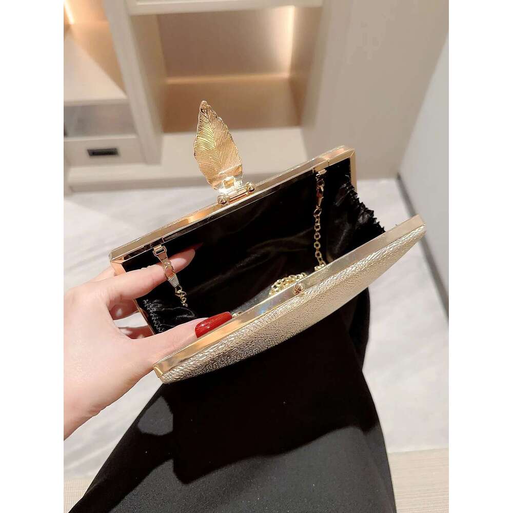 Dinner Bag Women S Fashion Gold Leaf Buckle Box Dinner Chain Evening Dress Bag Party Prom Clutch KQ
