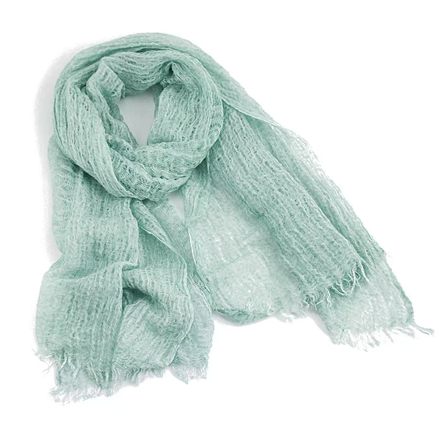 CCCC Spring and Summer Thin Solid Color Linen Scarf Tie-Dye Retro Style Women's Scarf Tassel Decoration Sunscreen Shawl
